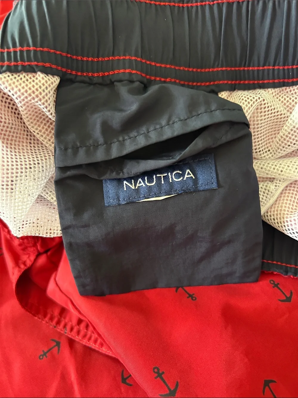 EUC - 🛥️ Nautica Red Swim Trunks with Navy Anchor Print